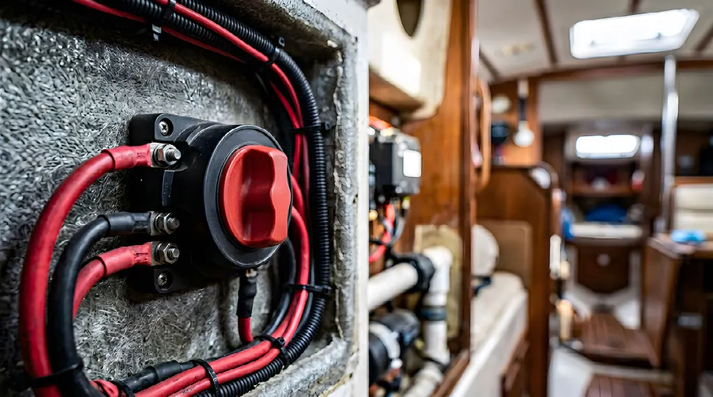 Marine electrical system with battery switch and protected wiring